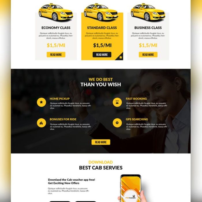 Taxi Cab Service Company Website Template PSD _ PSDFreebies_com